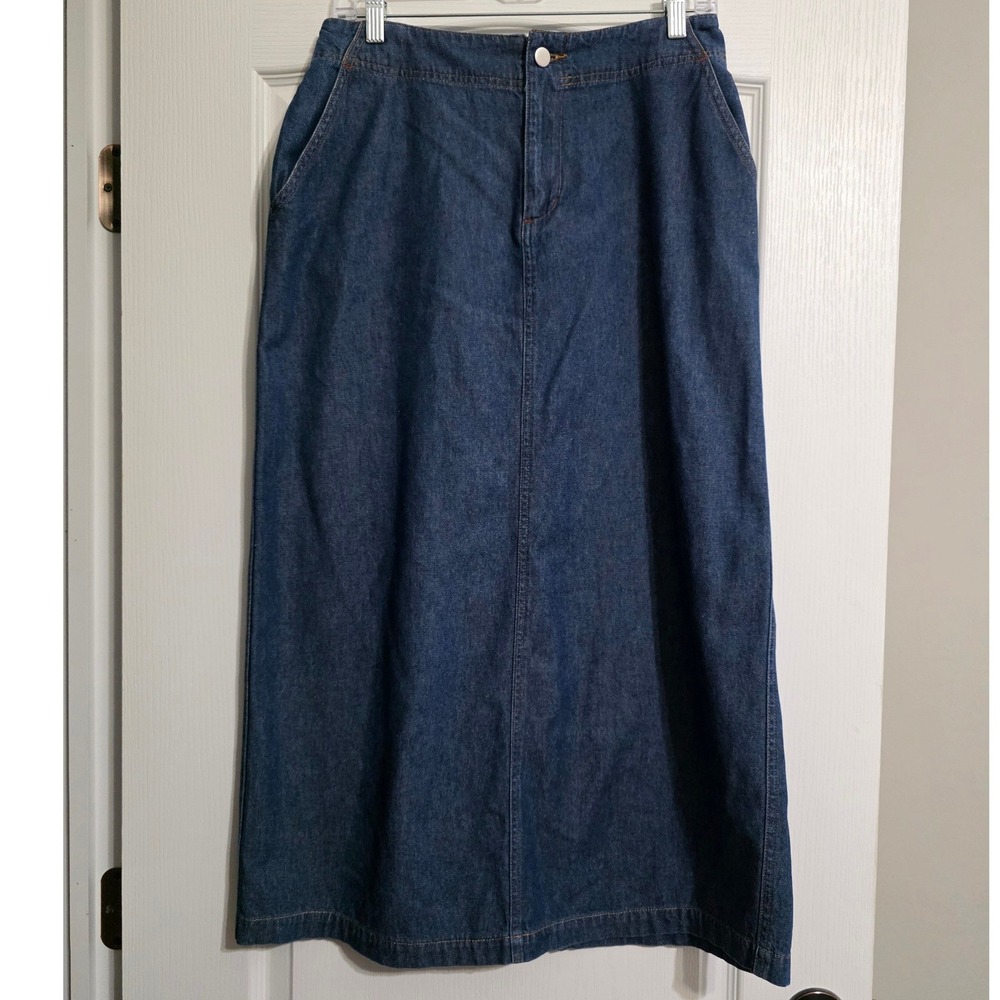 Real Comfort by Chadwicks Denim Maxi Skirt Womens 12 Blue Darkwash Vtg Versatile